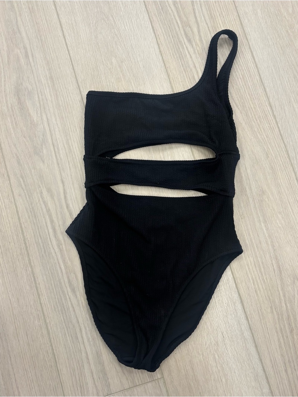 Aerie Black One-Shoulder Cutout One-Piece Swimsuit